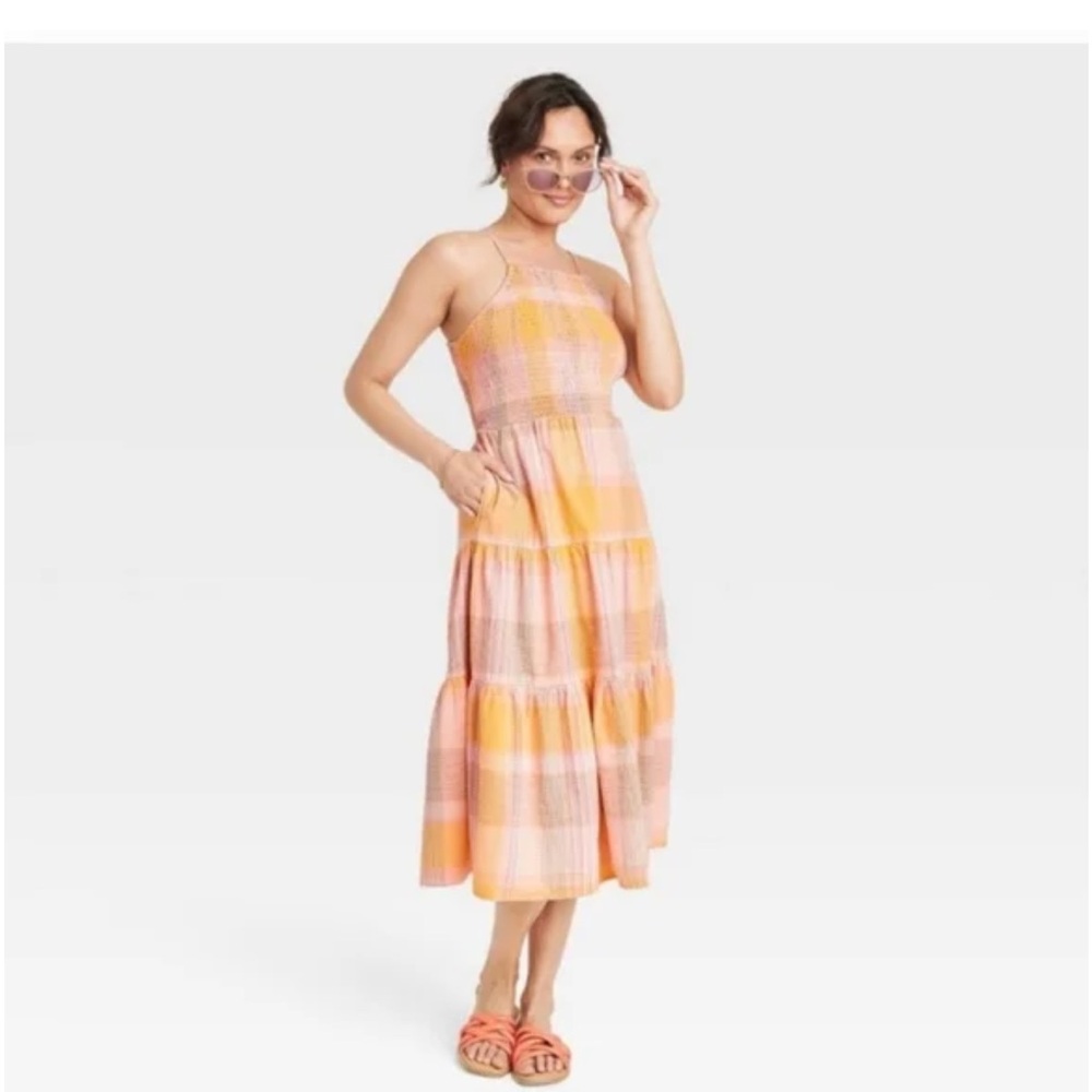 Universal Threads Plaid Maxi Sleeveless Dress Size Medium Linen Blend Dress